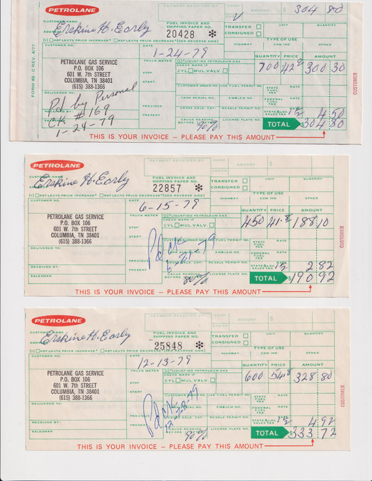 Invoices From Petrolane Gas Service - 1979