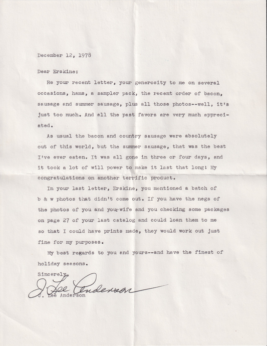 Letter to Erskine from J. Lee Anderson - 1978