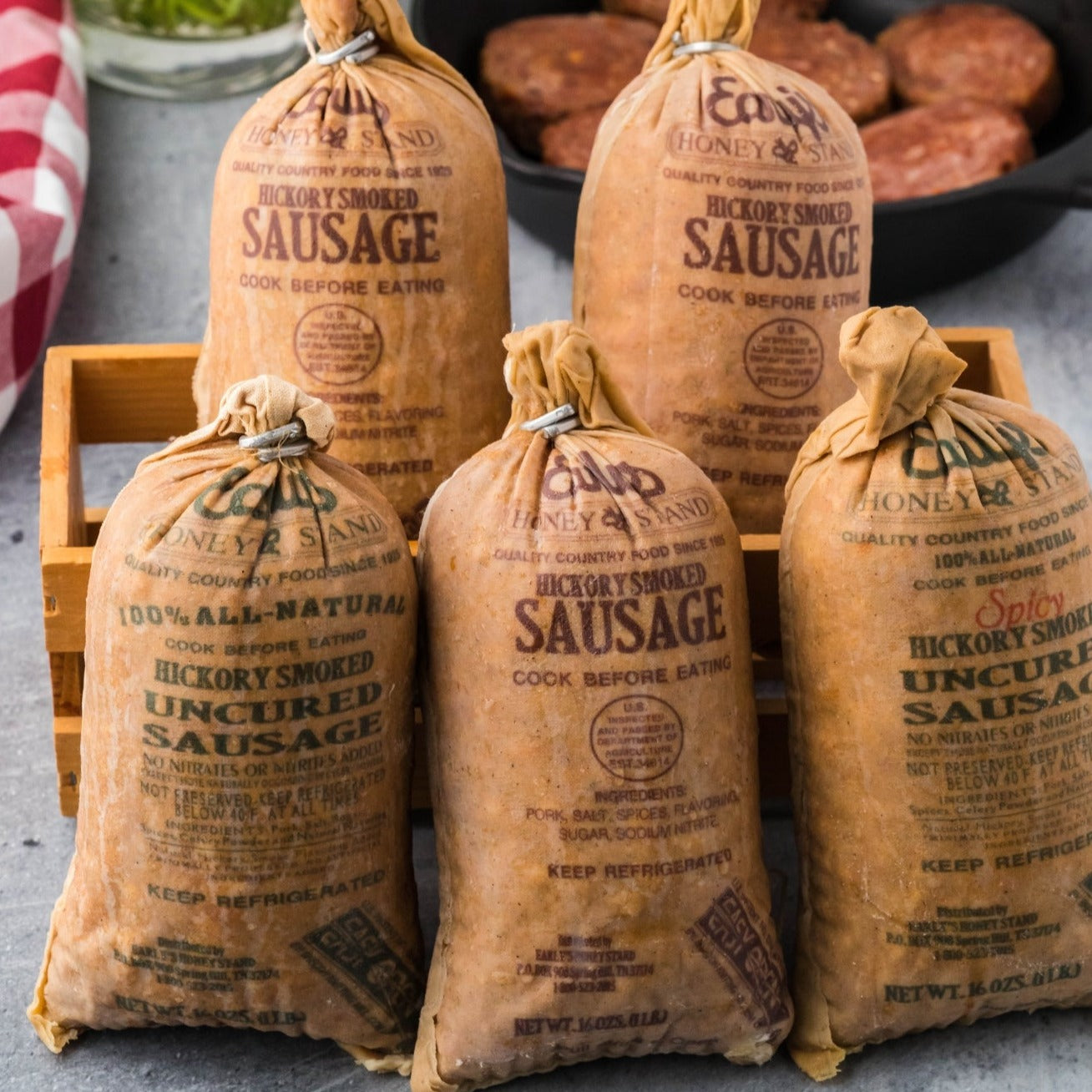 Gluten-free Breakfast Sausage trio - 3 delicious recipe options in 1-pound pokes: Original, Nitrate-Free, and Spicy Nitrate-Free. Premium quality Country Sausage made using time-honored techniques. Indulge in savory Breakfast Sausage packed with lean cuts of pork. Perfect for any occasion and conveniently packaged in easy-open stitch Poke Bags.