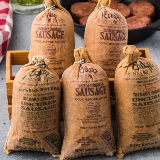 Gluten-free Breakfast Sausage trio - 3 delicious recipe options in 1-pound pokes: Original, Nitrate-Free, and Spicy Nitrate-Free. Premium quality Country Sausage made using time-honored techniques. Indulge in savory Breakfast Sausage packed with lean cuts of pork. Perfect for any occasion and conveniently packaged in easy-open stitch Poke Bags.