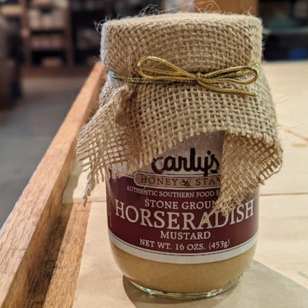 Early's Honey Stand's Stoneground Horseradish Mustard, a gluten-free and preservative-free condiment that's perfect for summer gatherings.