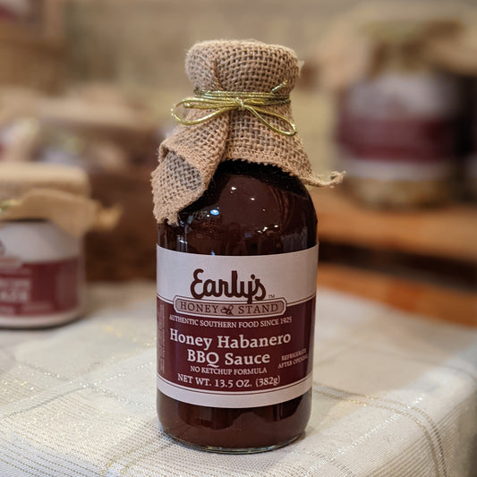 Honey Habanero BBQ Sauce, sweet and spicy, tangy, smoky, versatile sauce, marinade, grilling, dipping, honey, brown sugar, mustard seed, minced onion, garlic powder, natural smoke flavor, chicken wings, ribs, burgers, pizza topping, depth of flavor.